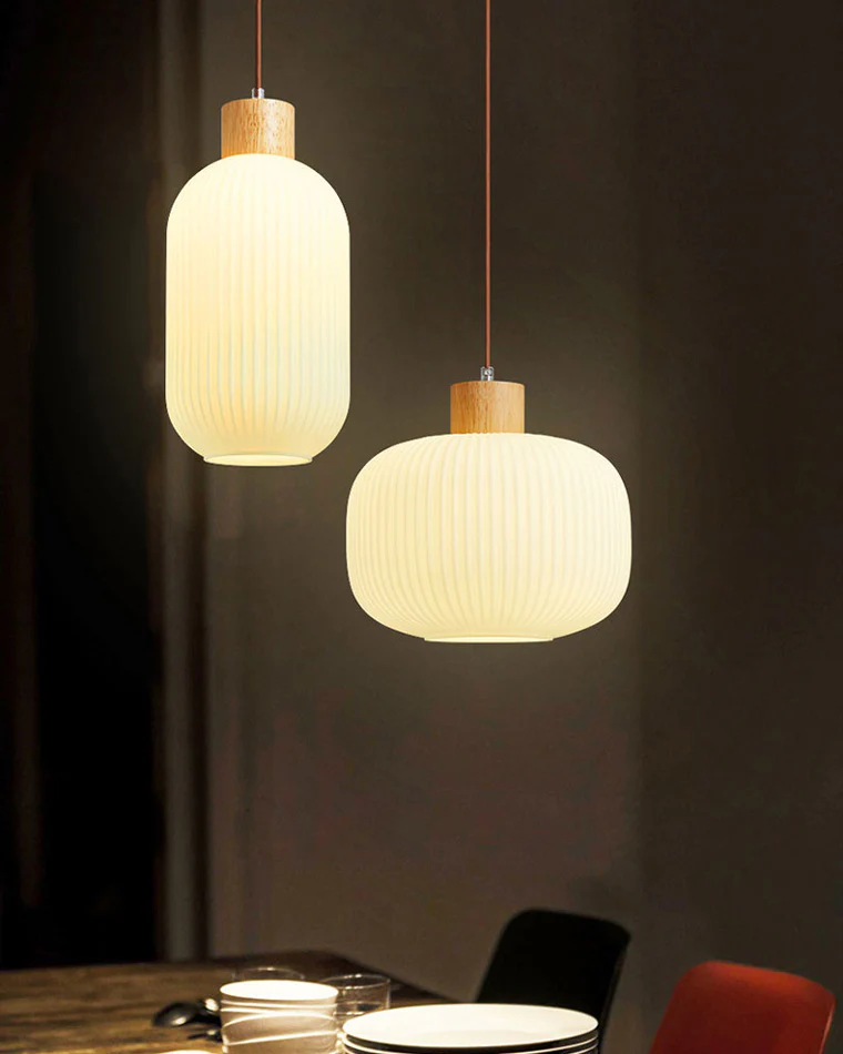 WOMO Ribbed Milk Glass Lantern Pendant Light-WM2115 - Image 3