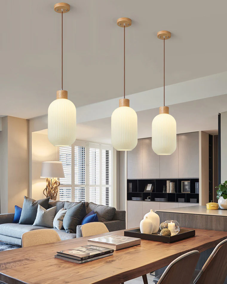 WOMO Ribbed Milk Glass Lantern Pendant Light-WM2115 - Image 5