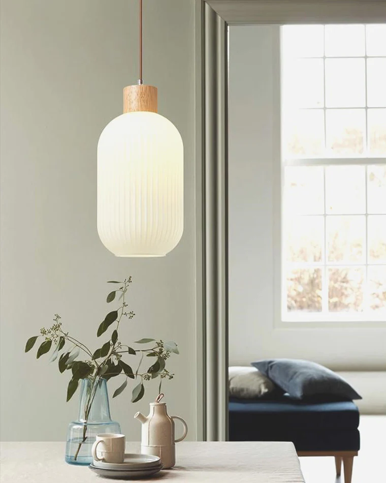 WOMO Ribbed Milk Glass Lantern Pendant Light-WM2115 - Image 6