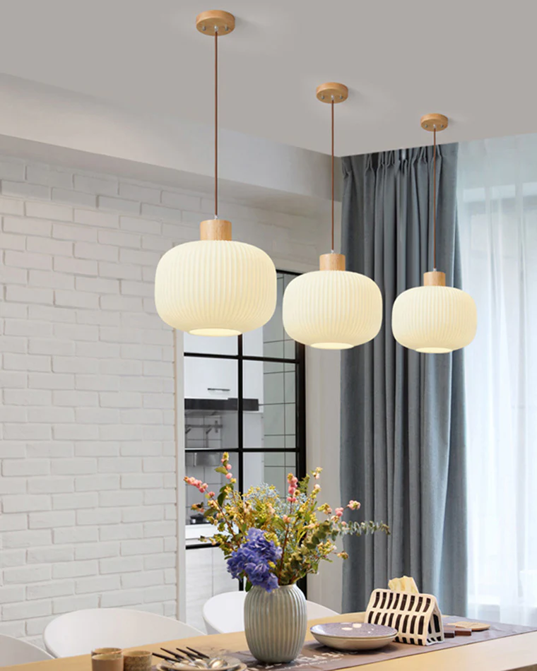 WOMO Ribbed Milk Glass Lantern Pendant Light-WM2115 - Image 7