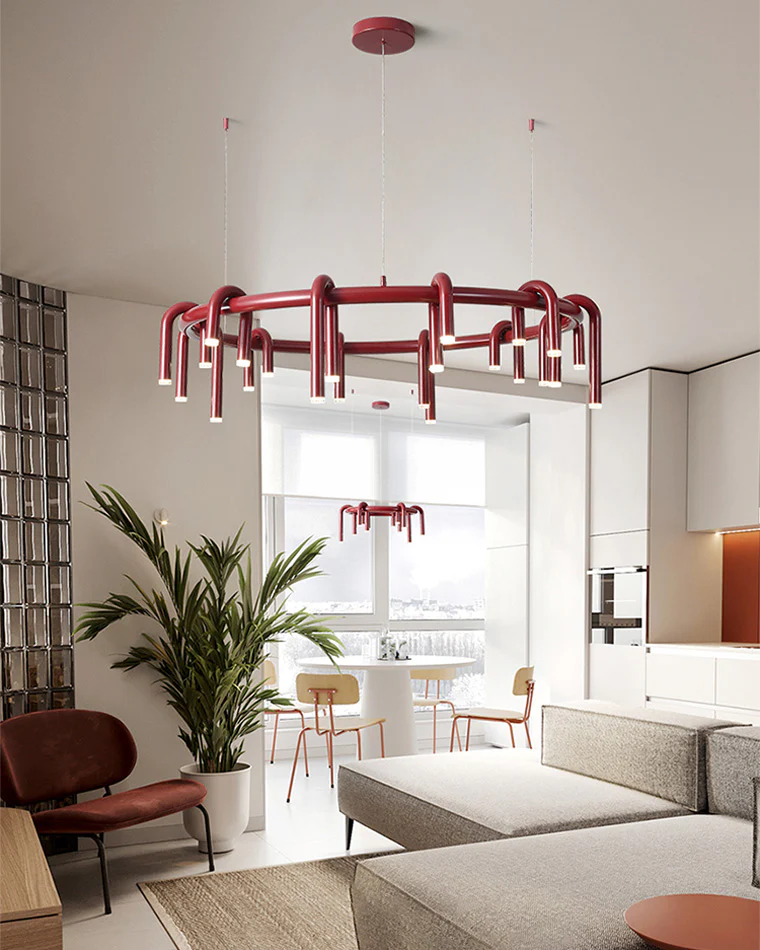 WOMO U-tubes Red Round Chandelier-WM2157 - Image 3