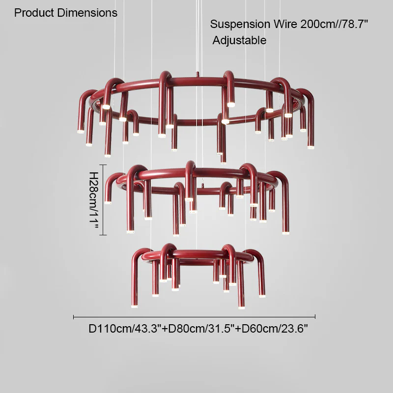 WOMO U-tubes Red Round Chandelier-WM2157 - Image 33