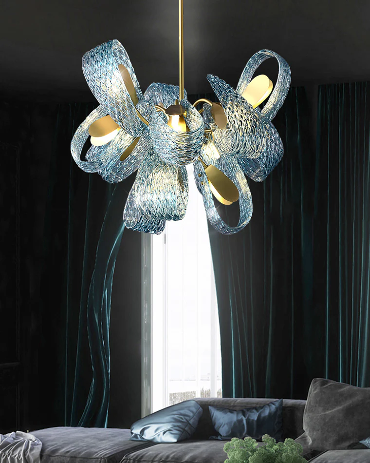 WOMO Peacock Blue Art Glass Chandelier-WM2213 - Image 2