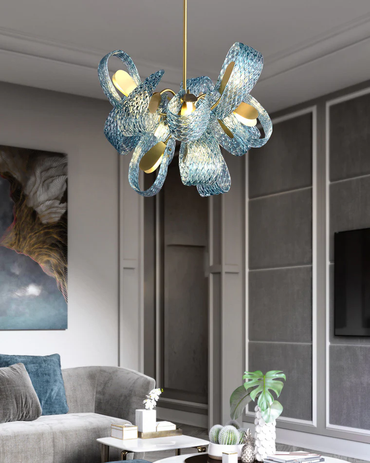WOMO Peacock Blue Art Glass Chandelier-WM2213 - Image 3