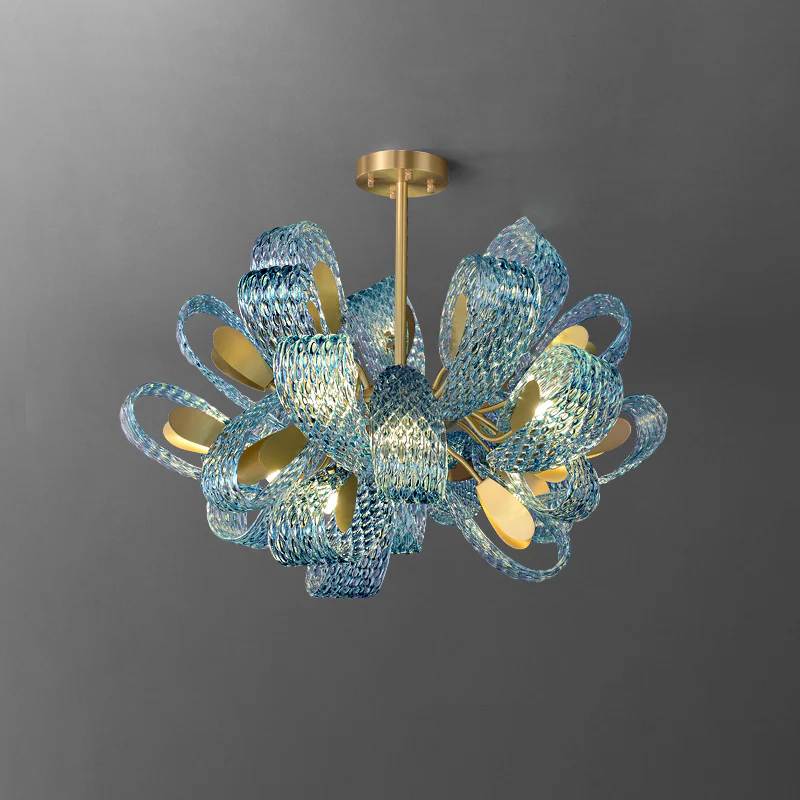 WOMO Peacock Blue Art Glass Chandelier-WM2213 - Image 31