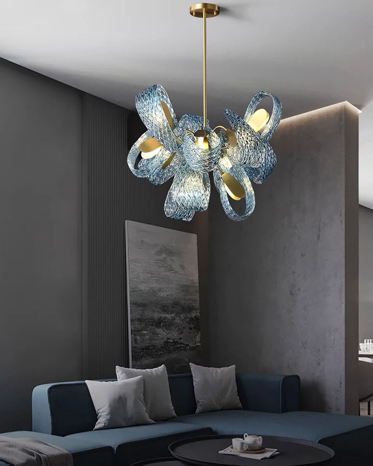 WOMO Peacock Blue Art Glass Chandelier-WM2213 - Image 4