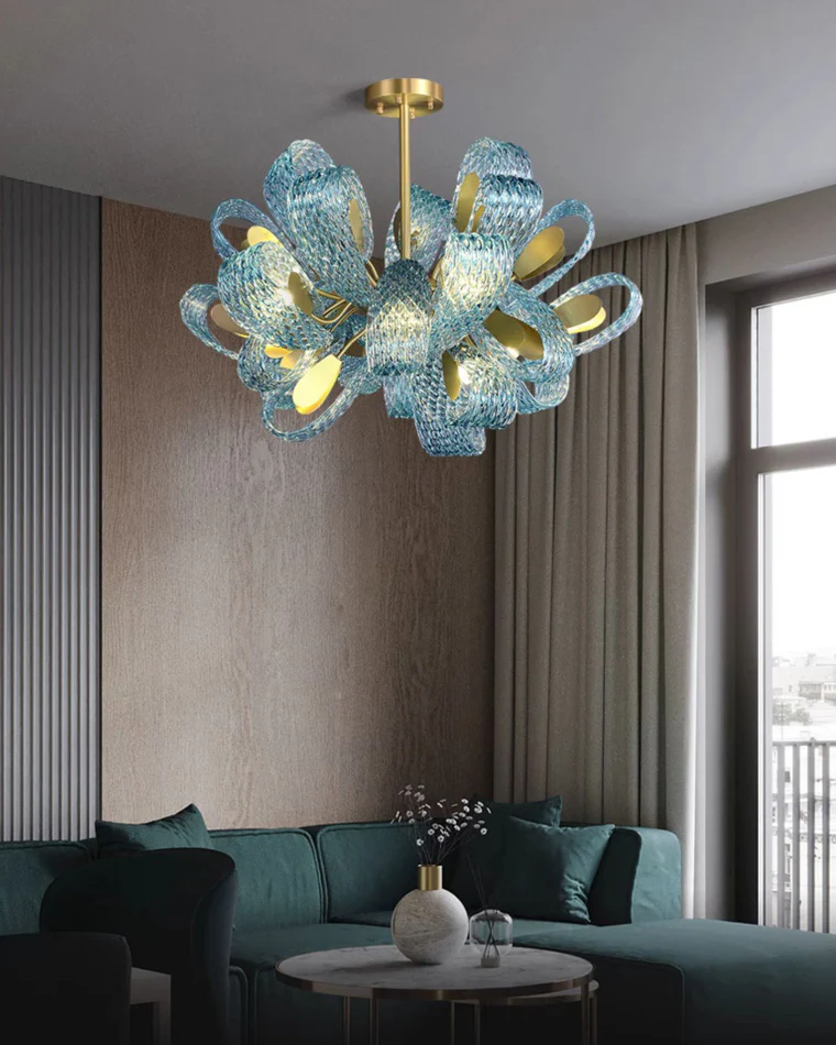 WOMO Peacock Blue Art Glass Chandelier-WM2213 - Image 6