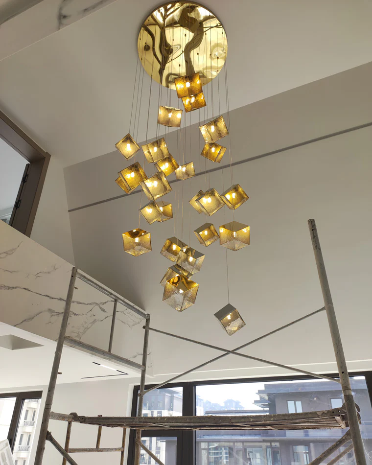 WOMO Ice Cube Textured Glass Chandelier-WM2150 - Image 10