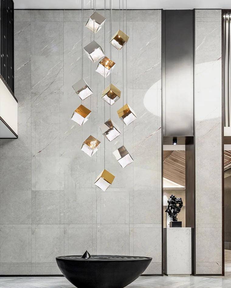 WOMO Ice Cube Textured Glass Chandelier-WM2150 - Image 4