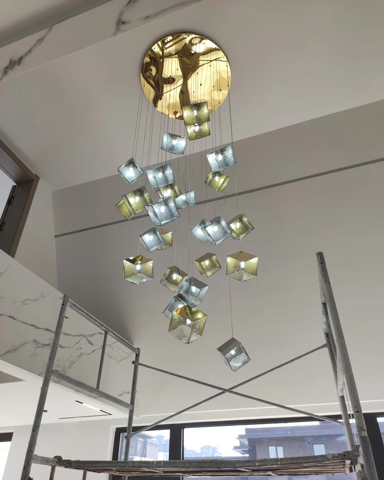 WOMO Ice Cube Textured Glass Chandelier-WM2150 - Image 8
