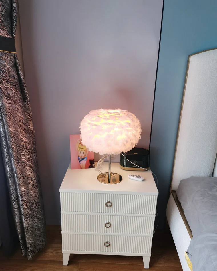 WOMO Pretty Round Feather Table Night Lamp-WM8038 - Image 14