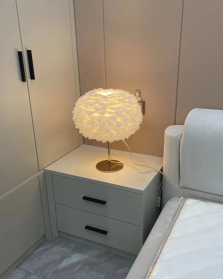 WOMO Pretty Round Feather Table Night Lamp-WM8038 - Image 17
