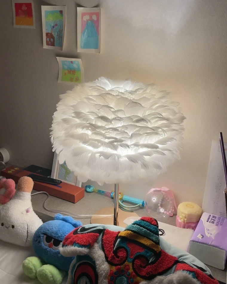WOMO Pretty Round Feather Table Night Lamp-WM8038 - Image 20