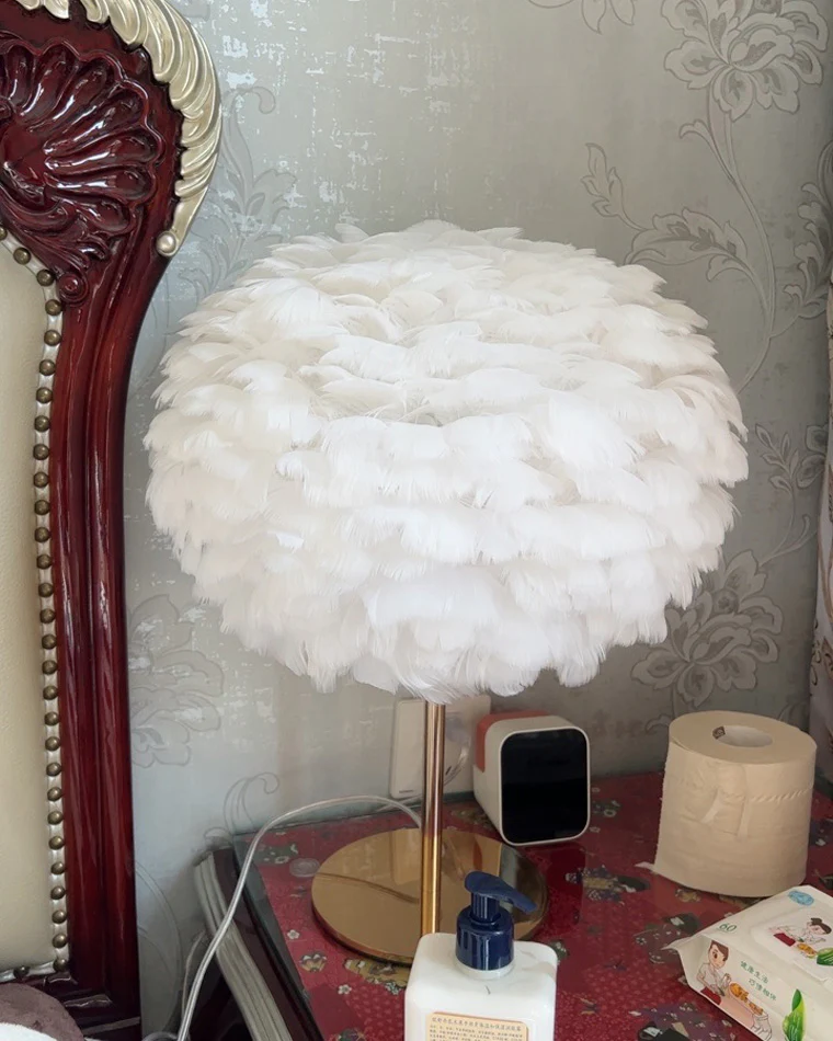 WOMO Pretty Round Feather Table Night Lamp-WM8038 - Image 25