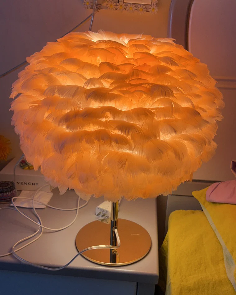 WOMO Pretty Round Feather Table Night Lamp-WM8038 - Image 26