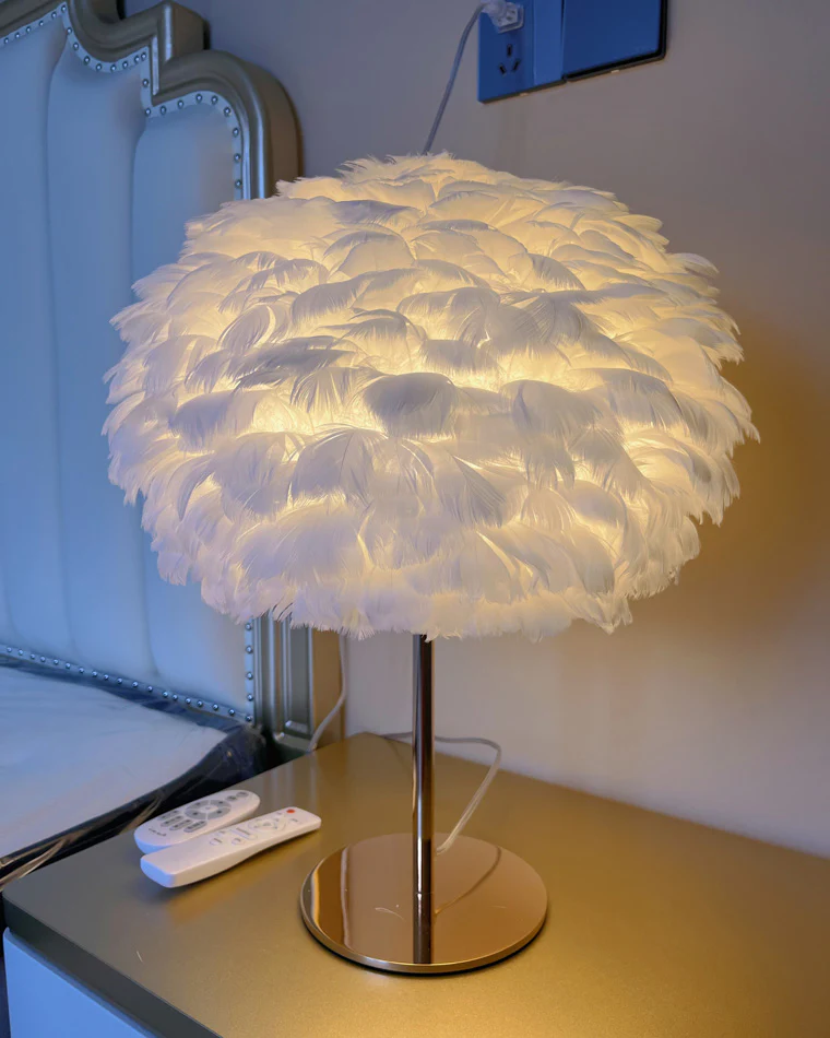 WOMO Pretty Round Feather Table Night Lamp-WM8038 - Image 3