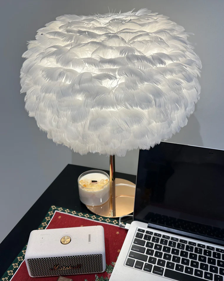 WOMO Pretty Round Feather Table Night Lamp-WM8038 - Image 31