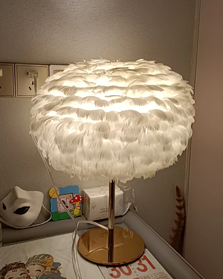WOMO Pretty Round Feather Table Night Lamp-WM8038 - Image 33