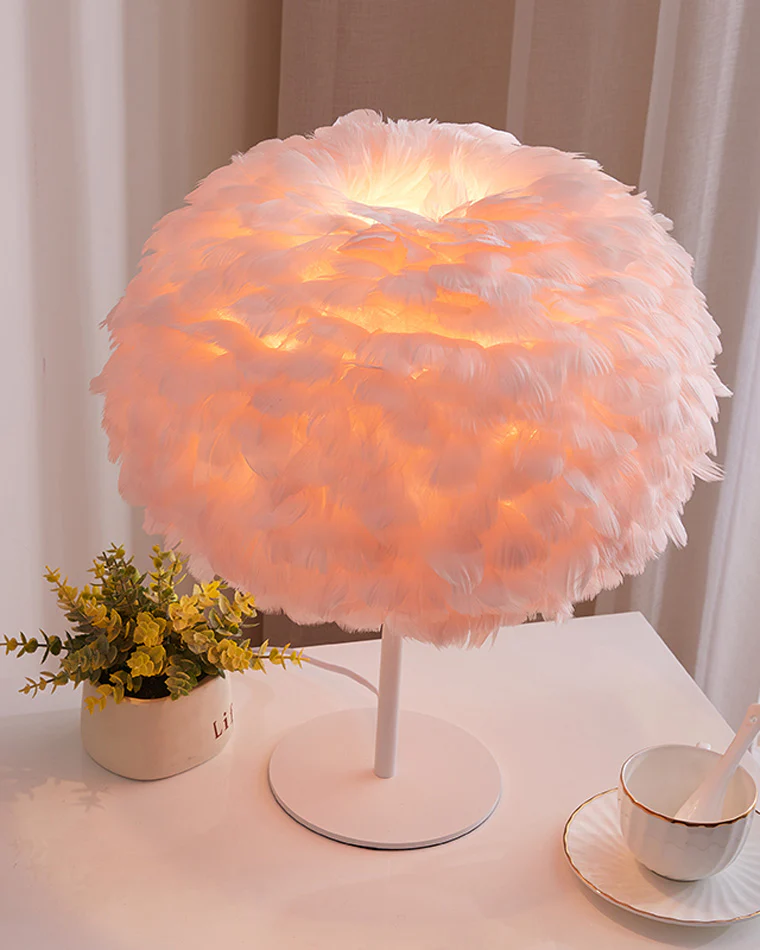 WOMO Pretty Round Feather Table Night Lamp-WM8038 - Image 38