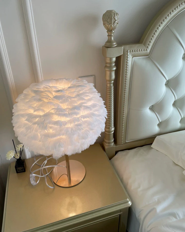WOMO Pretty Round Feather Table Night Lamp-WM8038 - Image 4
