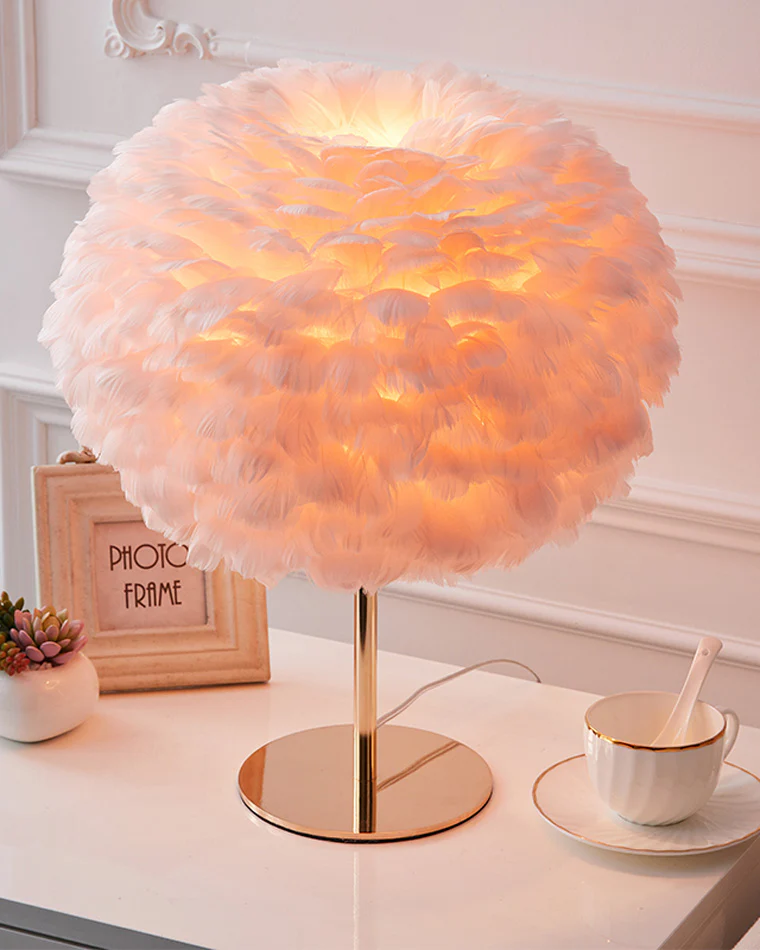 WOMO Pretty Round Feather Table Night Lamp-WM8038 - Image 41