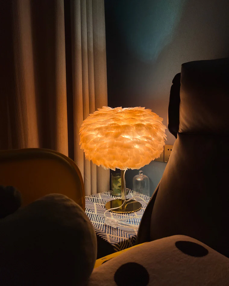 WOMO Pretty Round Feather Table Night Lamp-WM8038 - Image 6