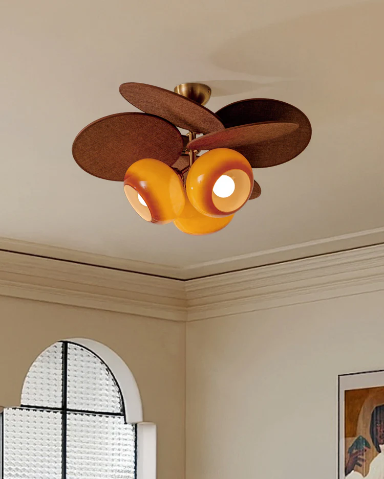 WOMO 3 Light Glass Shaded Leaf Ceiling Light-WM1186 - Image 6