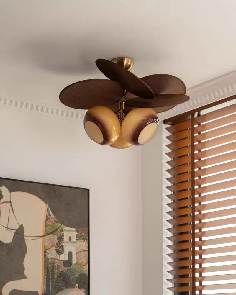 WOMO 3 Light Glass Shaded Leaf Ceiling Light-WM1186 - Image 7