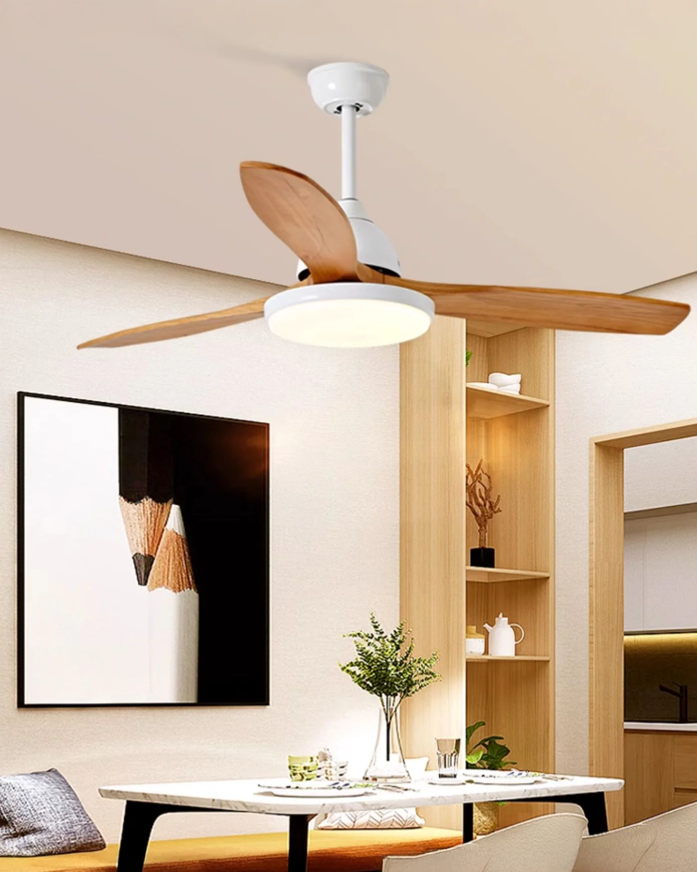 WOMO 3 Wood Blade Ceiling Fan Lamp - WM5242 - Image 9