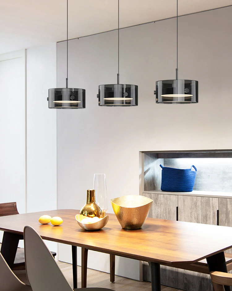 WOMO Black Glass Drum Pendant Light-WM2592 - Image 4