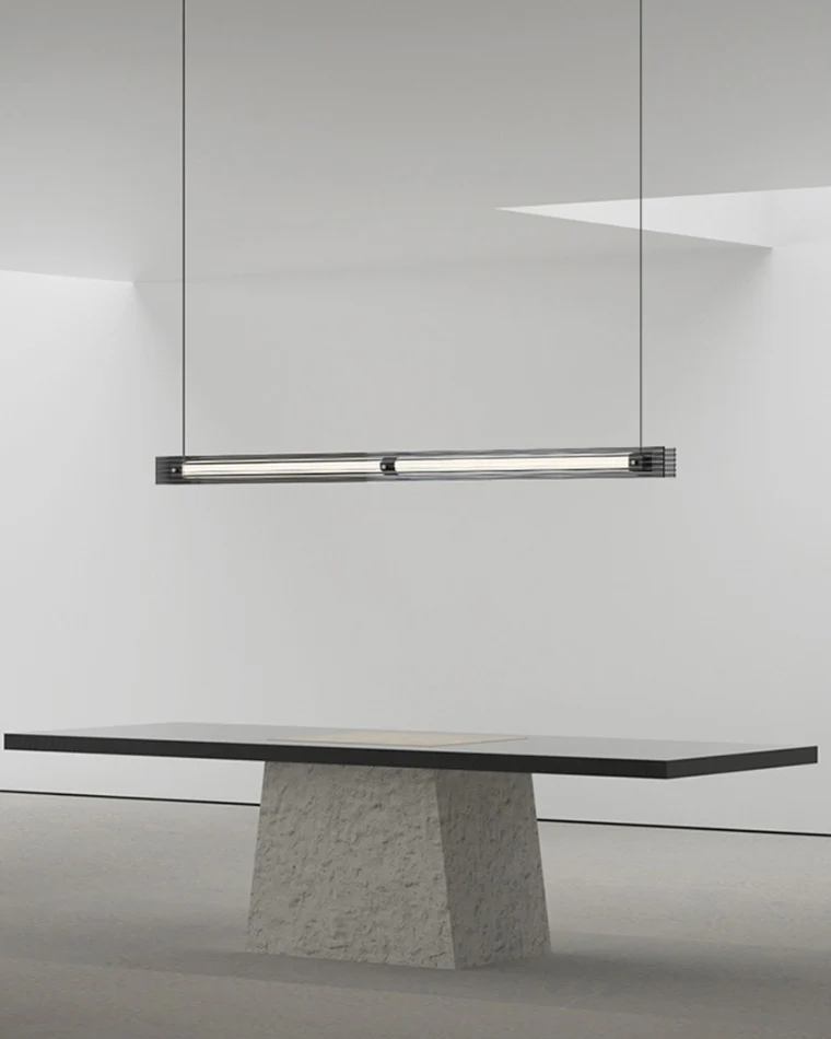 WOMO Black Ribbed Glass Linear Pendant Light-WM2308 - Image 4