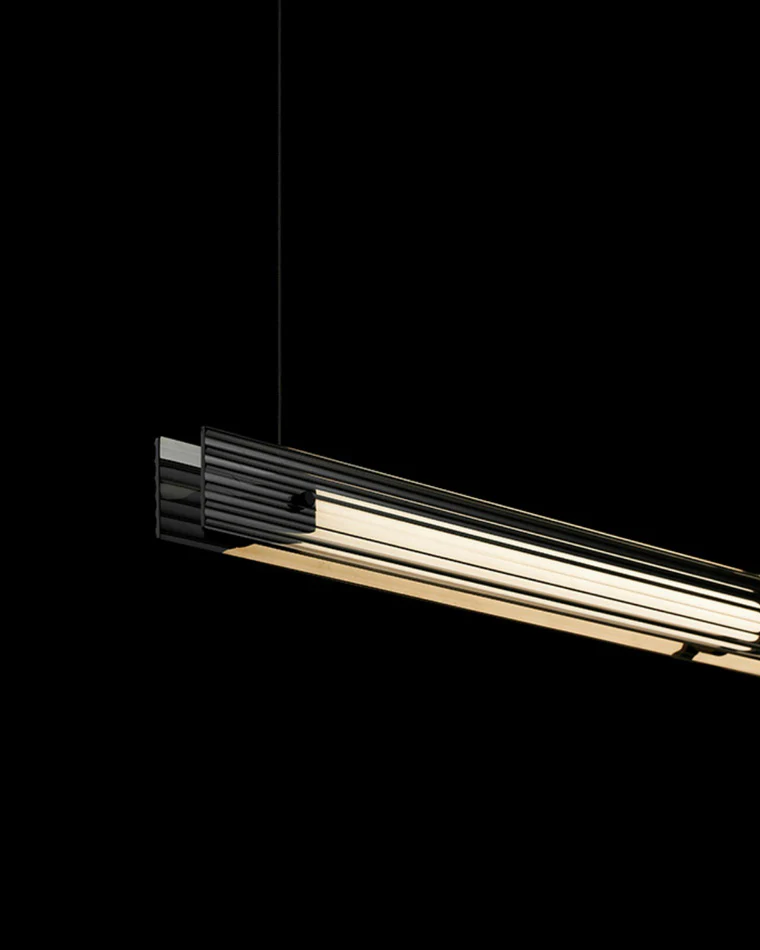 WOMO Black Ribbed Glass Linear Pendant Light-WM2308 - Image 7