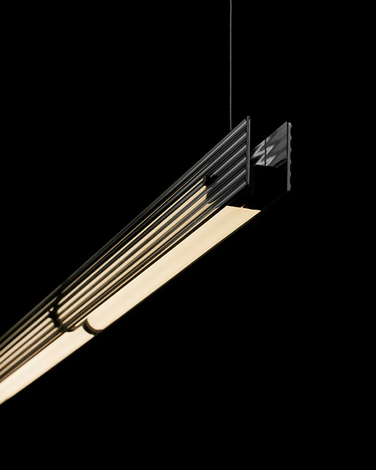 WOMO Black Ribbed Glass Linear Pendant Light-WM2308 - Image 9