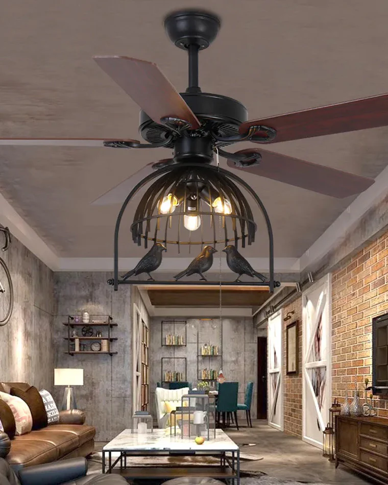 WOMO 52" Vintage Caged Ceiling Fan Chandelier-WM5022 - Image 9