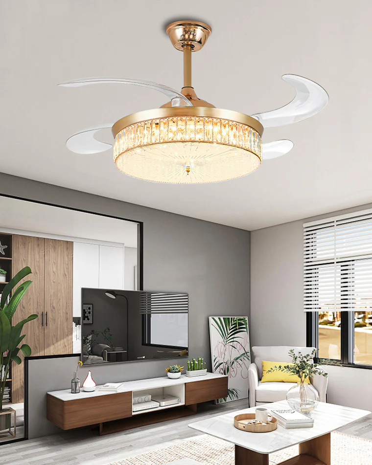 WOMO Crystal Retractable Ceiling Fan Chandelier-WM5036 - Image 10