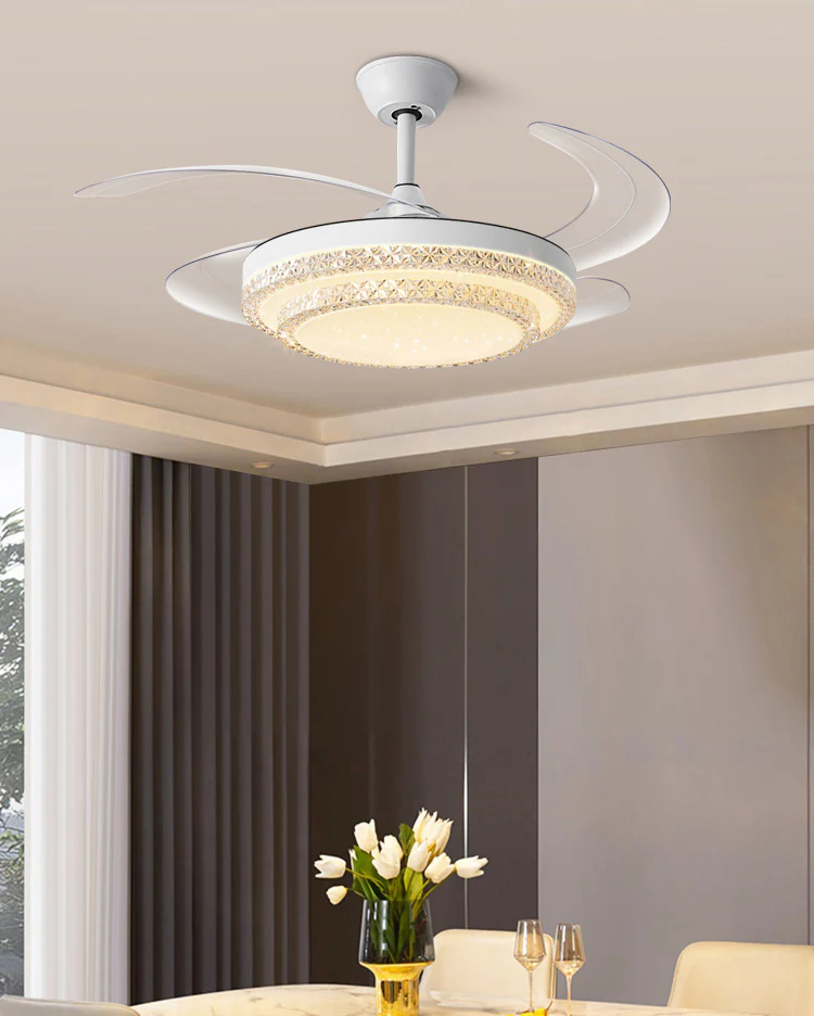 WOMO Retractable White Acrylic Ceiling Fan Lamp-WM5038 - Image 3