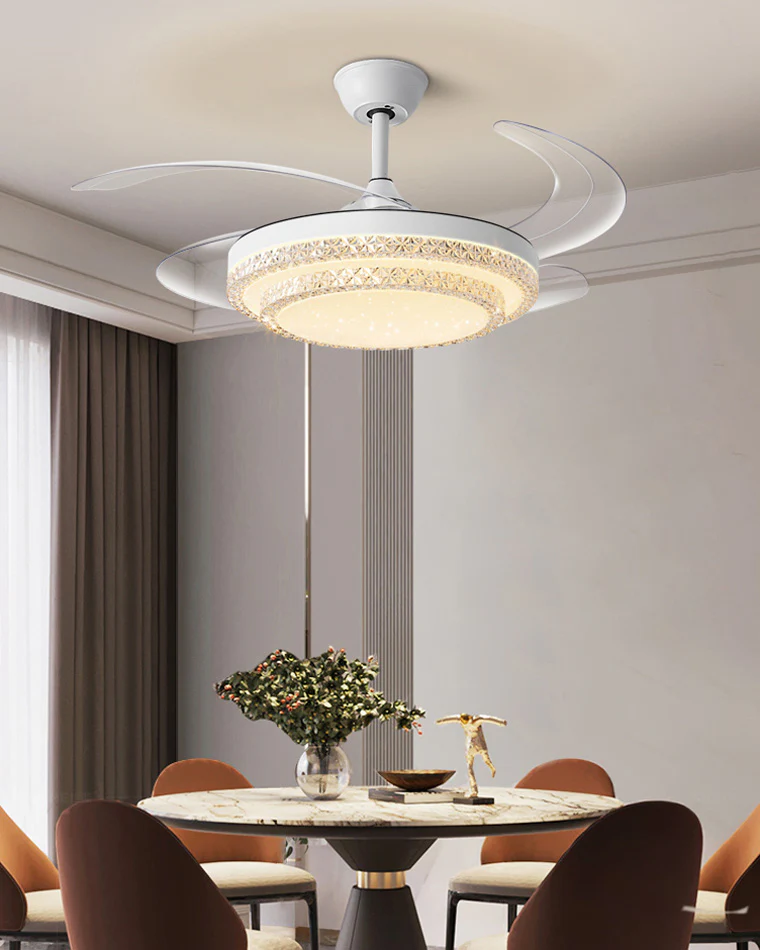 WOMO Retractable White Acrylic Ceiling Fan Lamp-WM5038 - Image 5