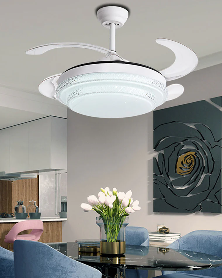 WOMO Retractable White Acrylic Ceiling Fan Lamp-WM5038 - Image 6