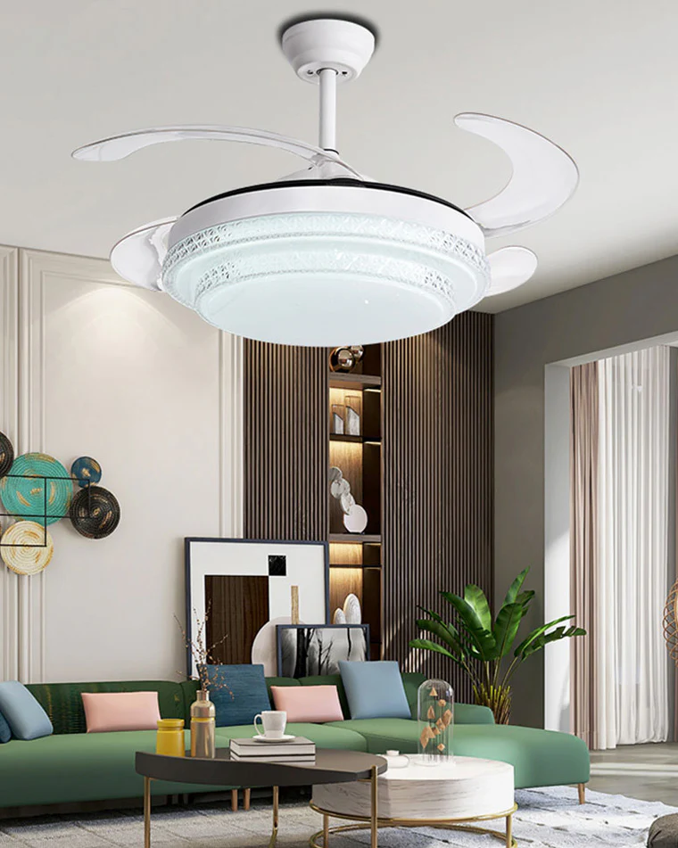 WOMO Retractable White Acrylic Ceiling Fan Lamp-WM5038 - Image 7