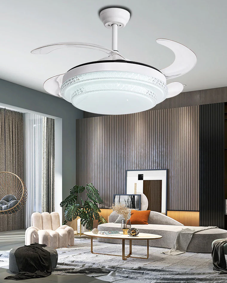 WOMO Retractable White Acrylic Ceiling Fan Lamp-WM5038 - Image 8