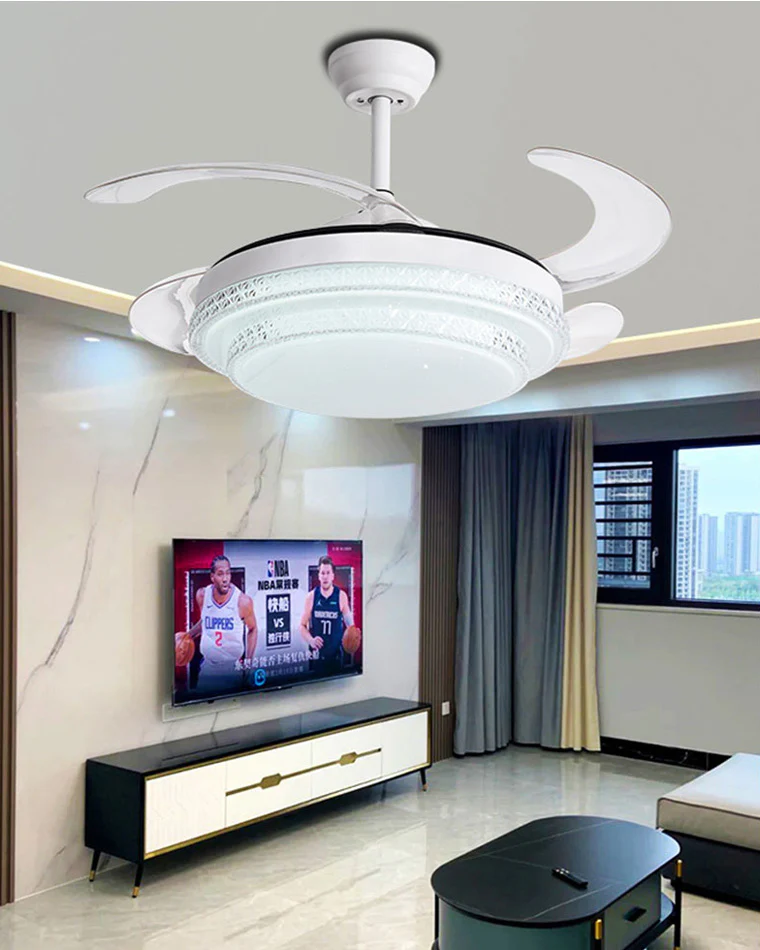 WOMO Retractable White Acrylic Ceiling Fan Lamp-WM5038 - Image 9