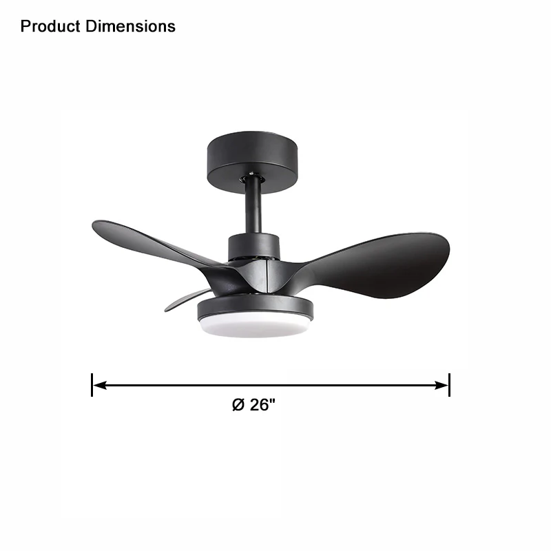 WOMO 3 Small Black Blade Ceiling Fan Lamp-WM5050 - Image 7