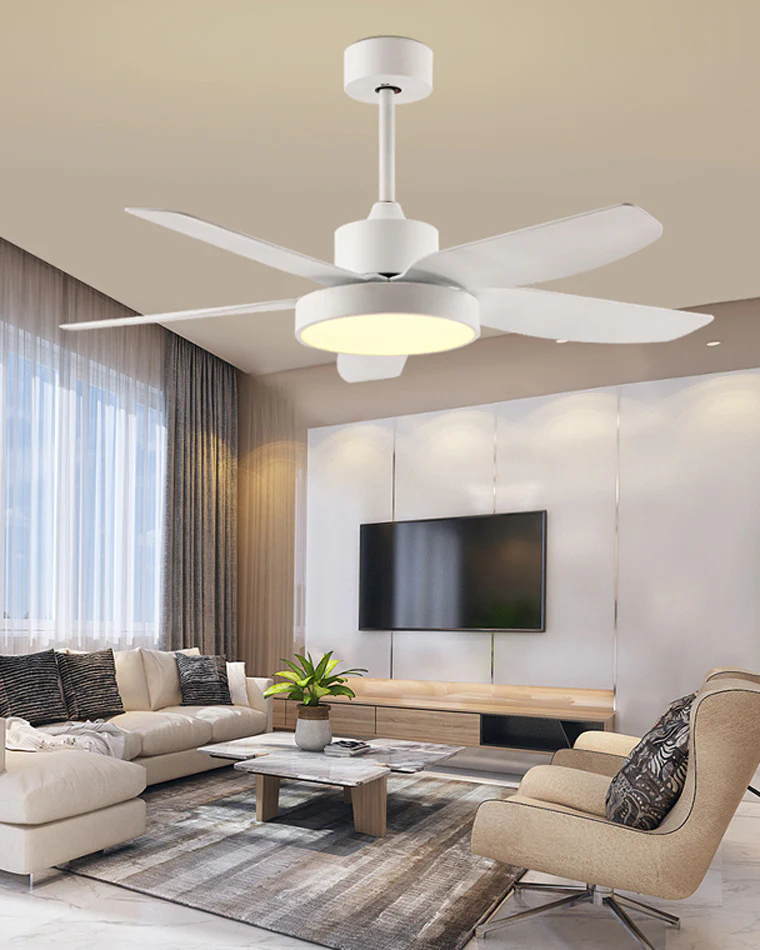 WOMO 5 Blade White Ceiling Fan Lamp-WM5083 - Image 2