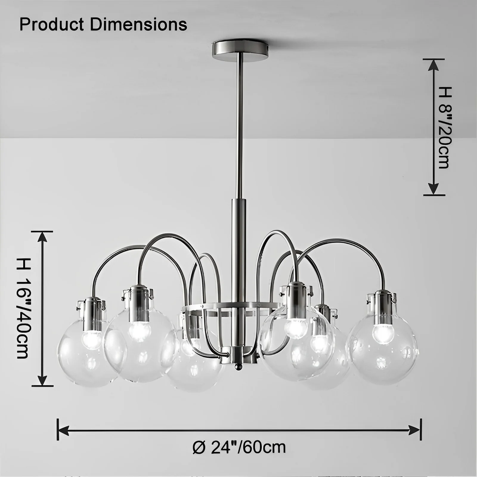 WOMO Clear Glass Globe Arm Chandelier-WM2719 - Image 19