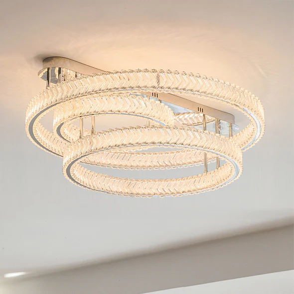 WOMO Crystal Circle Semi Flush Mount Ceiling Light-WM1213 - Image 12