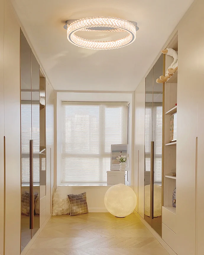 WOMO Crystal Circle Semi Flush Mount Ceiling Light-WM1213 - Image 2