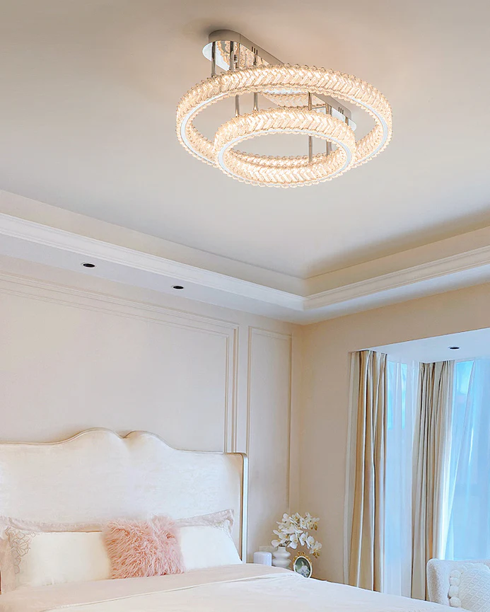 WOMO Crystal Circle Semi Flush Mount Ceiling Light-WM1213 - Image 5
