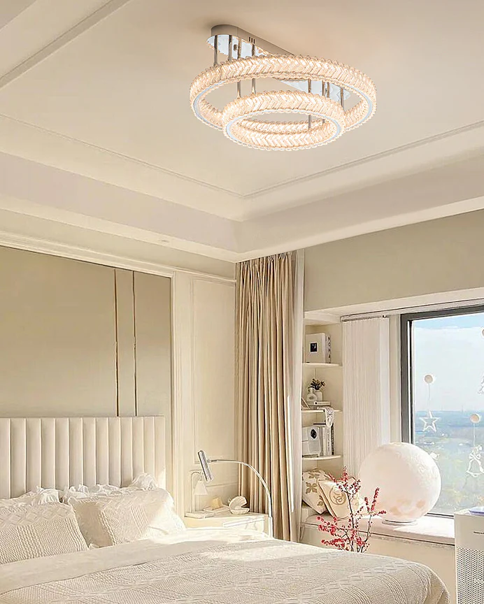 WOMO Crystal Circle Semi Flush Mount Ceiling Light-WM1213 - Image 6
