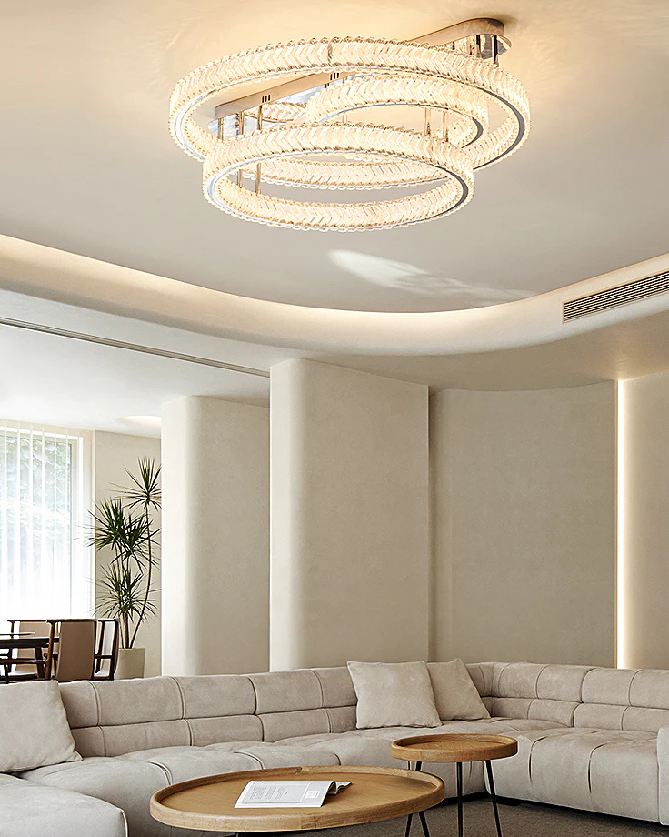 WOMO Crystal Circle Semi Flush Mount Ceiling Light-WM1213 - Image 7
