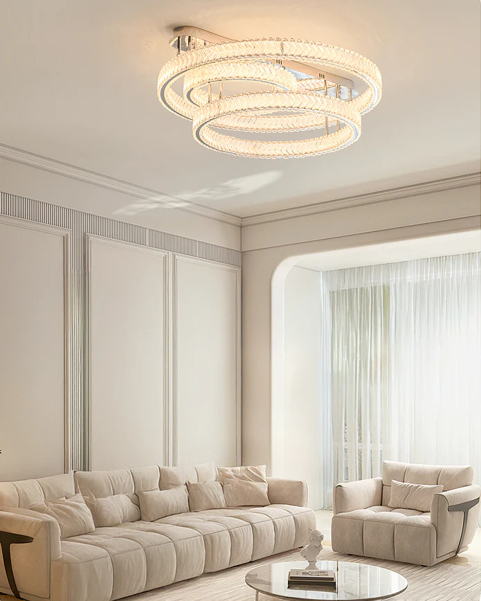 WOMO Crystal Circle Semi Flush Mount Ceiling Light-WM1213 - Image 8